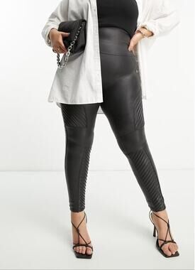 Spanx Plus Faux Leather Moto Leggings in Black    Size: 2X